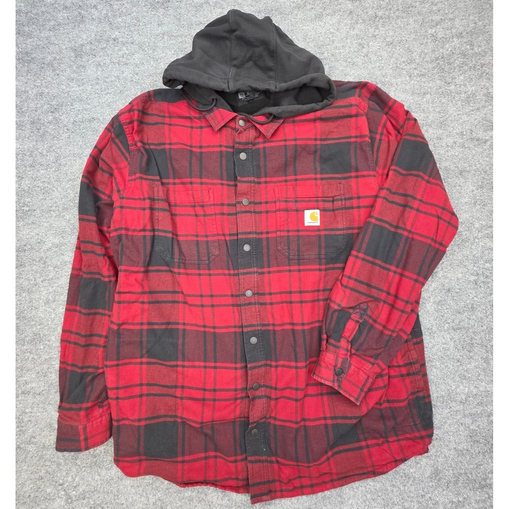 Carhartt Rugged Flex Flannel Fleece Lined Hoodie Jacket Men 2XL-T Red Lumberjack